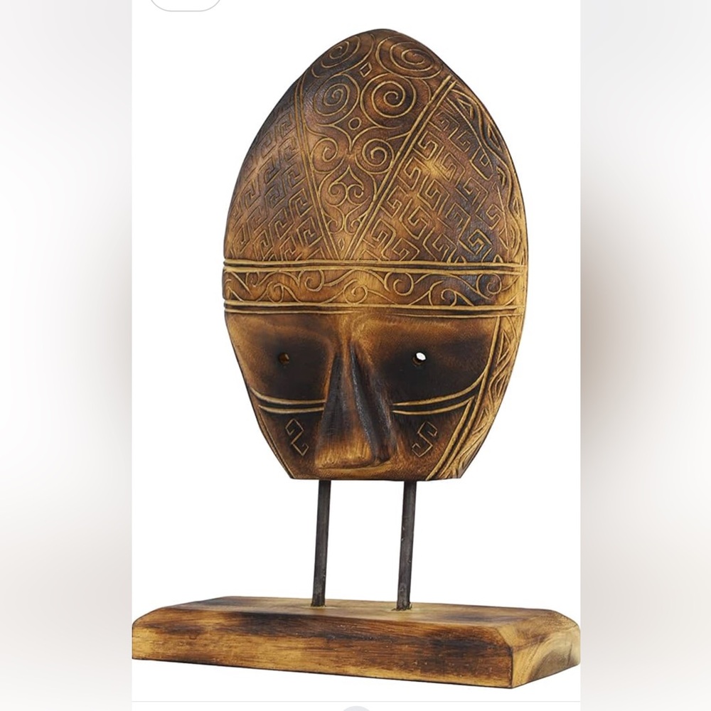 Handcrafted Brown Wooden Mask Sculpture New